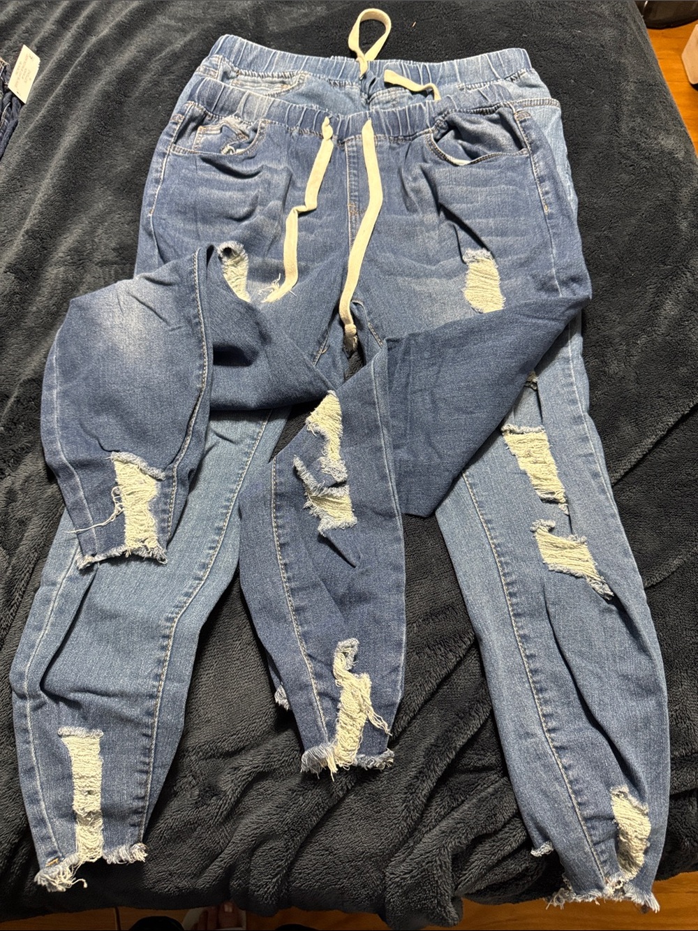 2 Pairs SHEIN Curve 1XL Distressed Blue Denim Jogger Pants. Like New